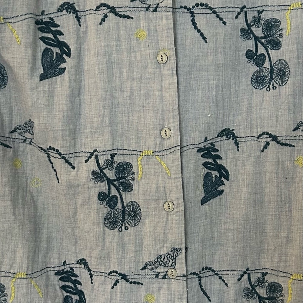 Unusual Japanese Tunic Dress Smock Embroidered Birds M/L - Picture 6 of 6